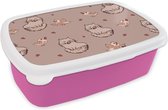 Broodtrommel Roze - Lunchbox - Brooddoos - Dieren - Kinderen - Patronen - 18x12x6 cm - Kinderen - Meisje