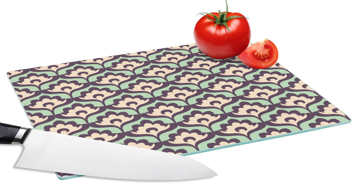 Glazen Snijplank - 28x20 - Patroon - Retro - Bloemen - Snijplanken Glas