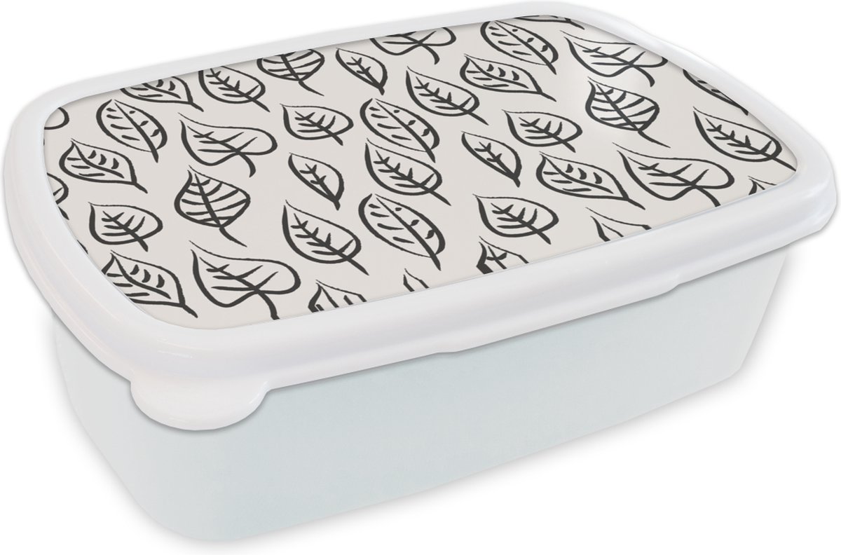 Broodtrommel Wit - Lunchbox - Brooddoos - Patronen - Bladeren - Design - 18x12x6 cm - Volwassenen