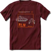 Panzer 4 leger T-Shirt | Unisex Army Tank Kleding | Dames / Heren Tanks ww2 shirt | Blueprint | Grappig bouwpakket Cadeau - Burgundy - L