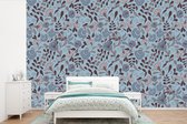 Behang - Fotobehang Patroon - Bloem - Grijs - Blauw - Breedte 360 cm x hoogte 240 cm