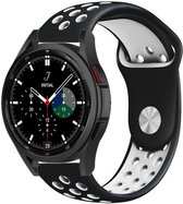Strap-it Watch 4 & Watch 5 bandje - Samsung Galaxy Watch 4 Classic 46mm sport band - zwart/wit - Geschikt voor Samsung Galaxy Watch 5 Pro – 44mm – 40mm & Galaxy Watch 4 40mm, 44mm