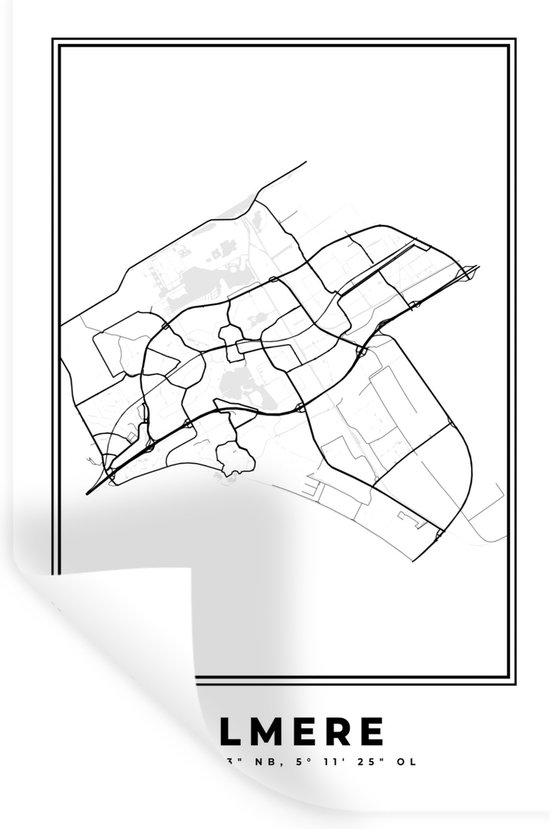 Muurstickers - Sticker Folie - Stadskaart – Zwart Wit - Kaart – Almere – Nederland – Plattegrond - 20x30 cm - Plakfolie - Muurstickers Kinderkamer - Zelfklevend Behang - Zelfklevend behangpapier - Stickerfolie