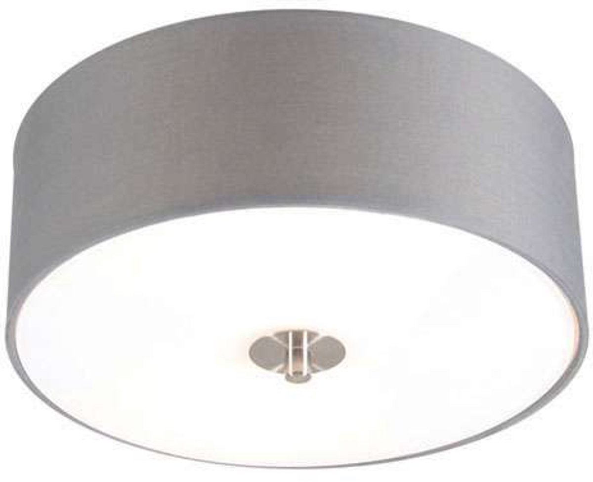 QAZQA Drum 30 R - Plafondlamp met lampenkap - 2 Lichts - Ø30 cm - grijs