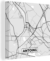 Canvas Schilderij Stadskaart – Plattegrond – België – Zwart Wit – Antoing – Kaart - 90x90 cm - Wanddecoratie