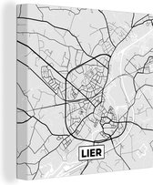 Canvas Schilderij België – Lier – Stadskaart – Kaart – Zwart Wit – Plattegrond - 90x90 cm - Wanddecoratie