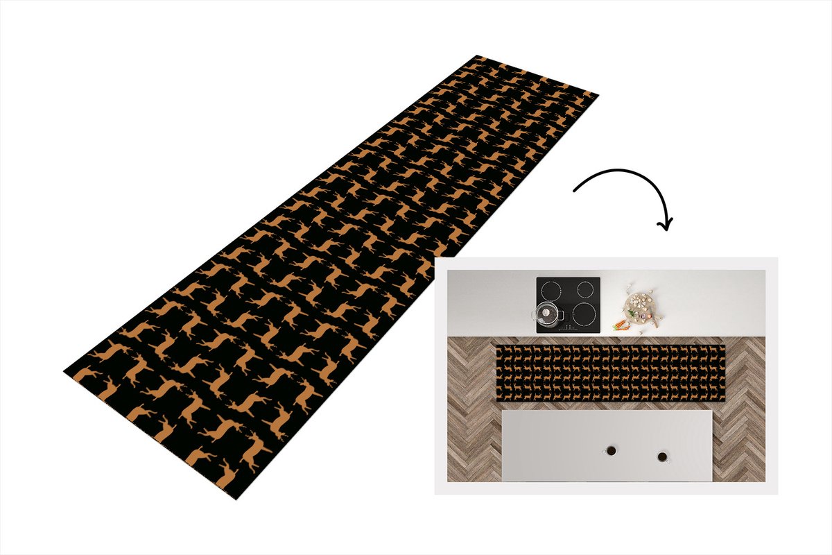 KitchenYeah Keukenloper - Loper keuken - Patroon - Hert - Zwart - Bruin - Keukenloper vinyl, foto 4