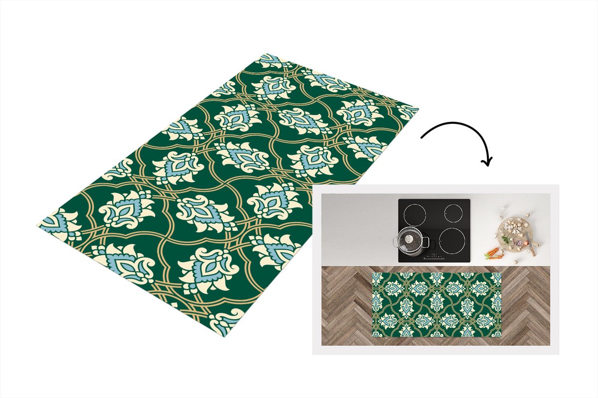 KitchenYeah Keukenloper - Loper keuken - Bloemen - Antiek - Design - 120x60 cm - Keukenloper vinyl Multicolor