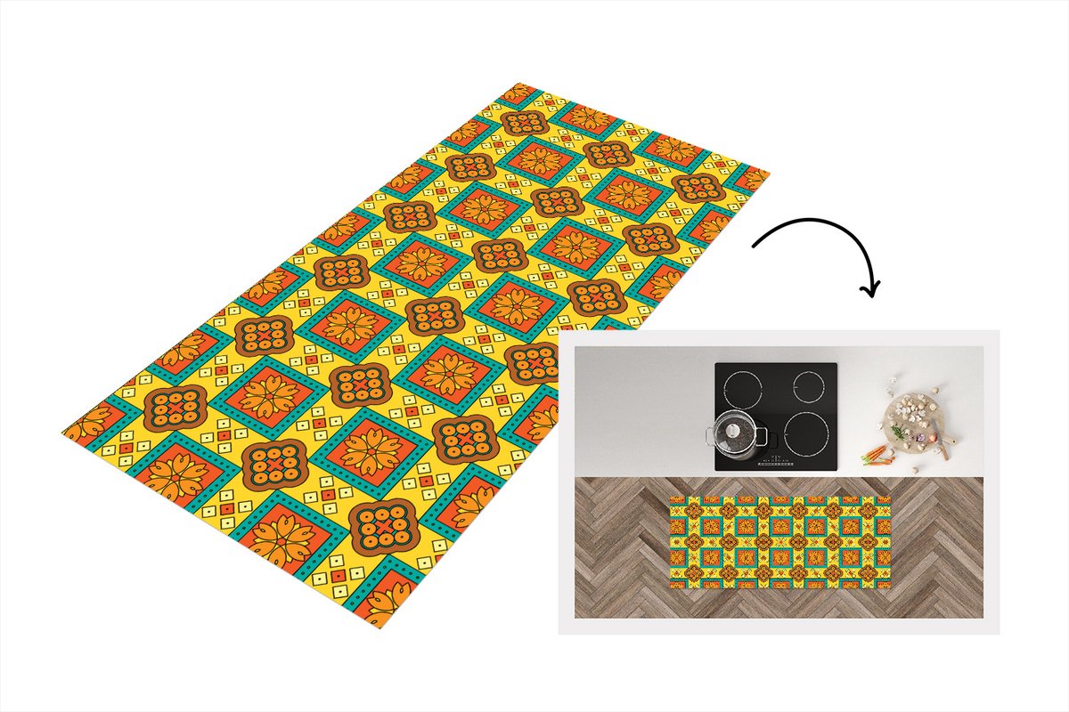 Keukenloper - Loper keuken - Patchwork - Retro - Bloemen - Design - 120x50 cm - Keukenlope