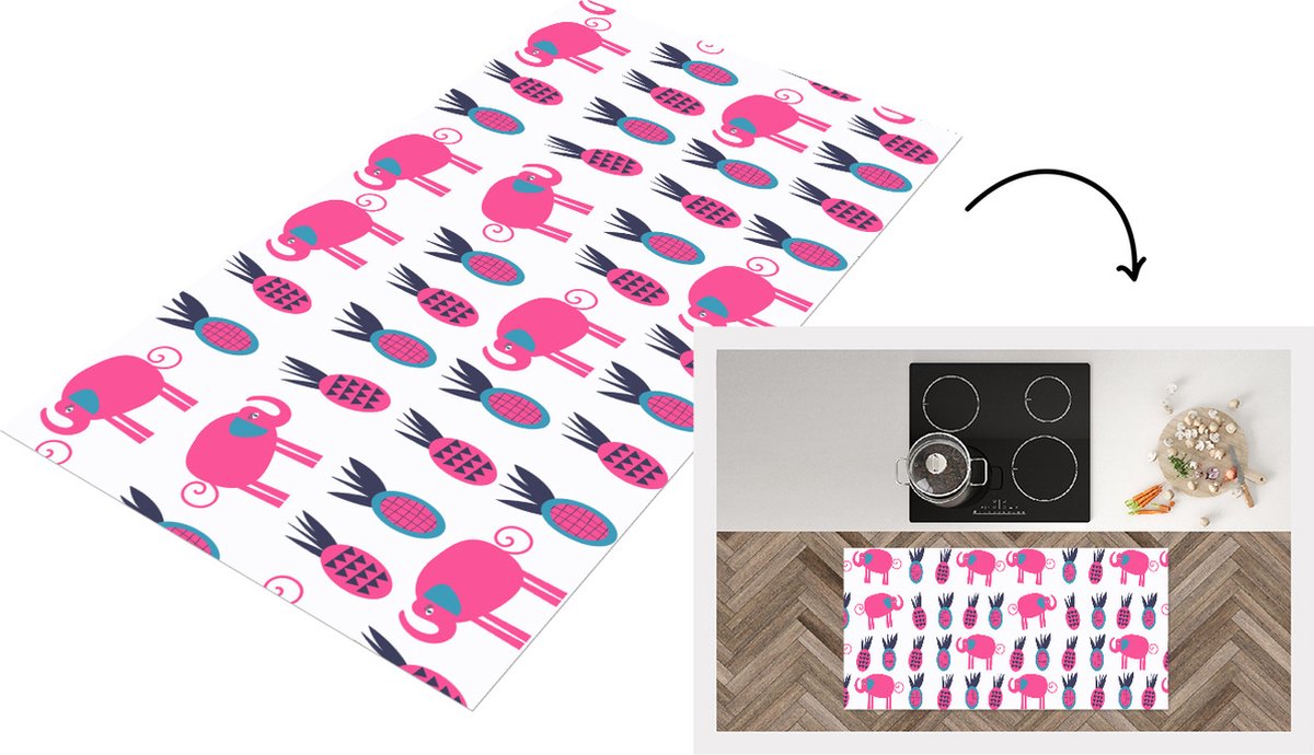 KitchenYeah Keukenloper - Loper keuken - Ananas - Olifant - Design - 120x60 cm - Keukenloper vinyl Multicolor