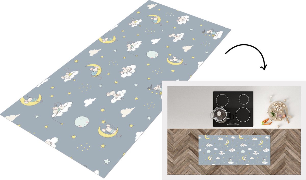 KitchenYeah Keukenloper - Loper keuken - Muis - Maan - Patronen - 120x50 cm - Keukenloper vinyl Multicolor