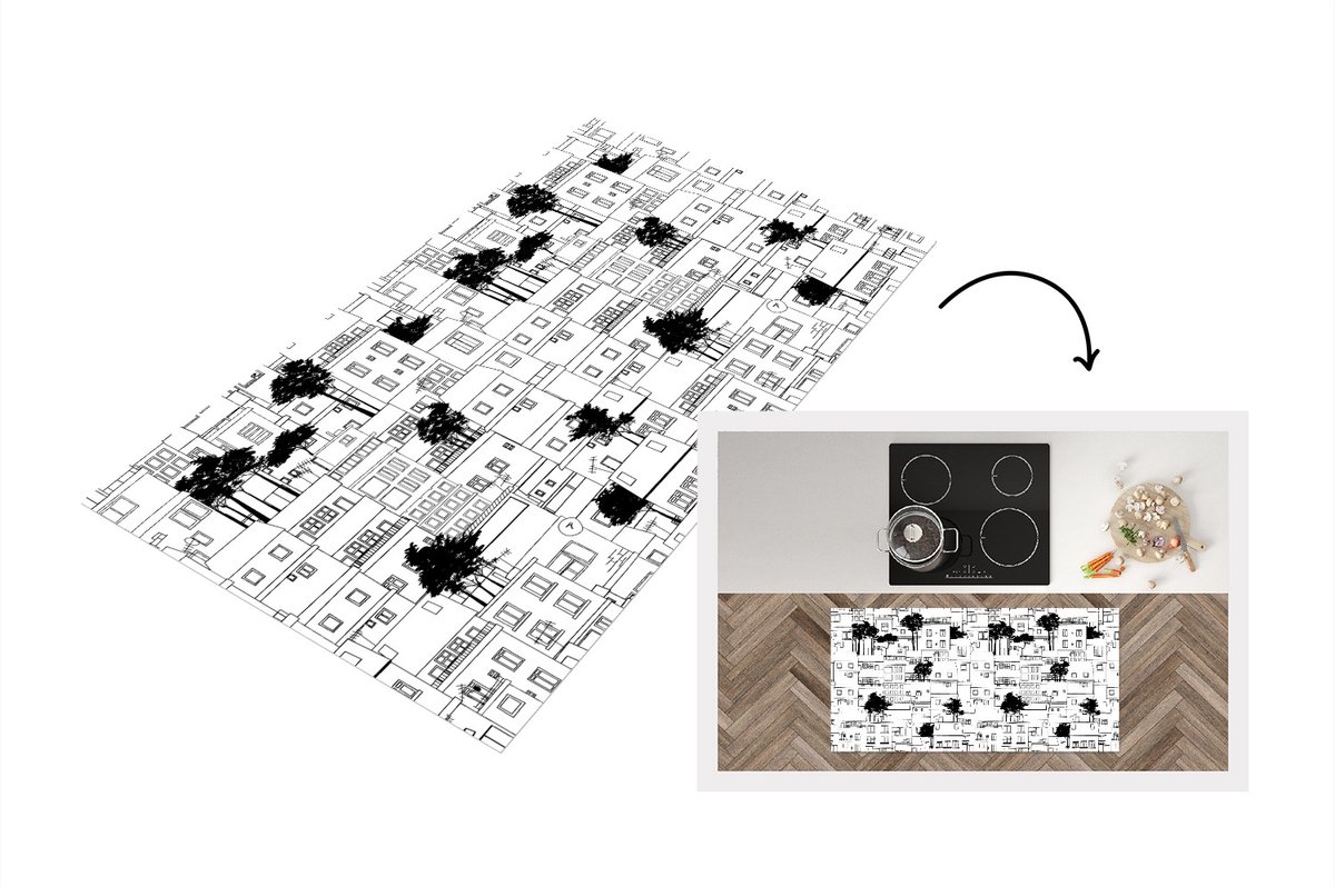 KitchenYeah Keukenloper - Loper keuken - Patronen - Bomen - Huis - 120x60 cm - Keukenloper vinyl Multicolor