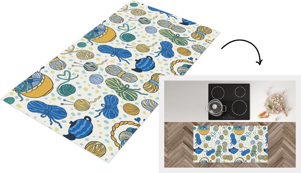 KitchenYeah Keukenloper - Loper keuken - Breien - Patronen - Wol - 120x60 cm - Keukenloper vinyl Multicolor