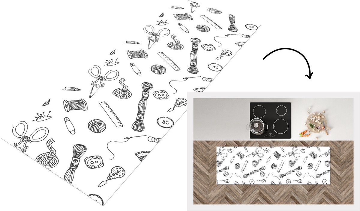 KitchenYeah Keukenloper - Loper keuken - Breien - Naaien - Patronen - Wol - 180x60 cm - Keukenloper vinyl Multicolor