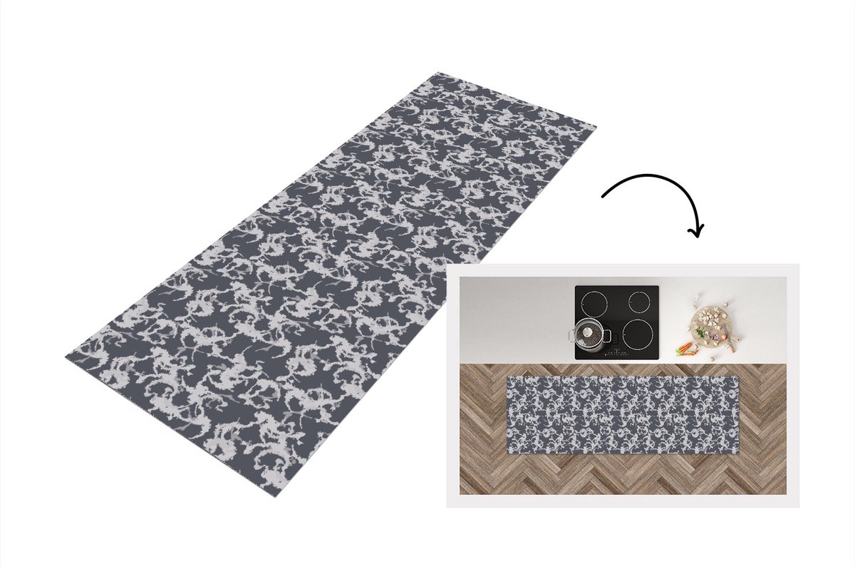 KitchenYeah Keukenloper - Loper keuken - Patronen - Zwart Wit - Camouflage - 180x60 cm - Keukenloper vinyl