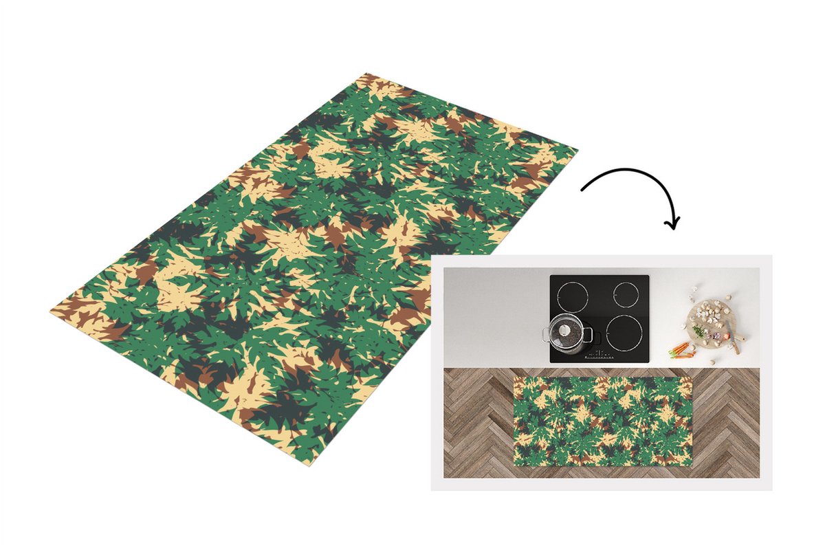 KitchenYeah Keukenloper - Loper keuken - Patronen - Jungle - Camouflage - 120x60 cm - Keukenloper vinyl Multicolor