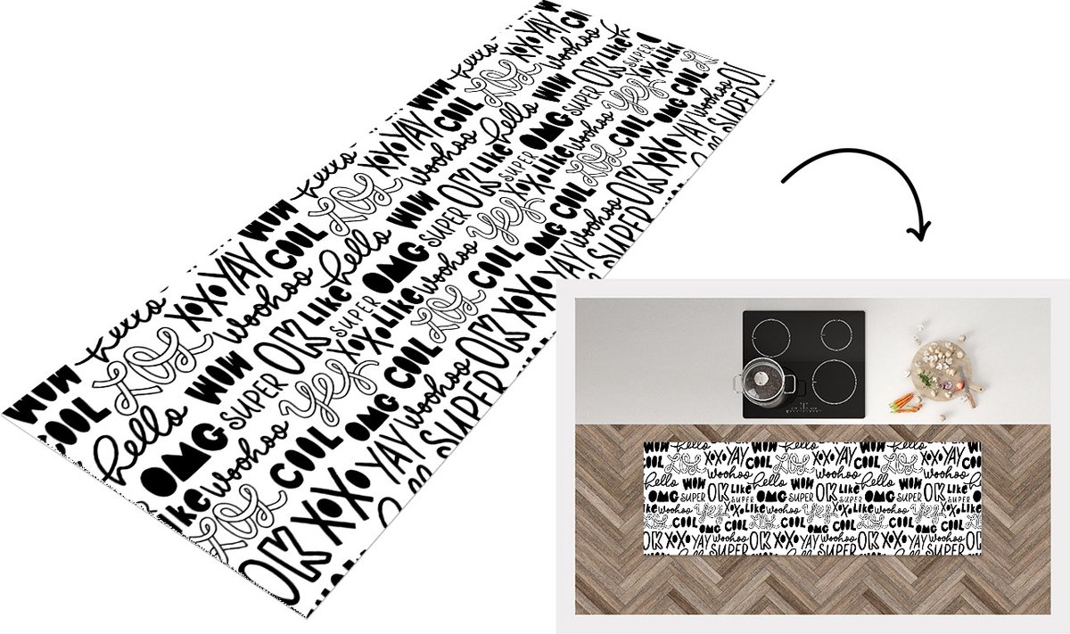 KitchenYeah Keukenloper - Loper keuken - Patronen - Tiener - Quotes - Letters - 150x50 cm - Keukenloper vinyl Multicolor