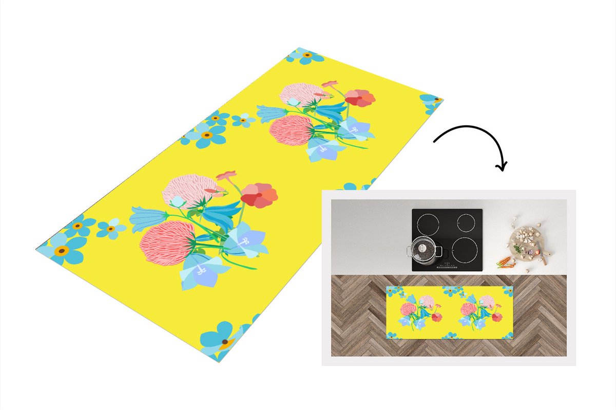 KitchenYeah Keukenloper - Loper keuken - Bloemen - Boeket - Lente - Patronen - 120x50 cm - Keukenloper vinyl Multicolor
