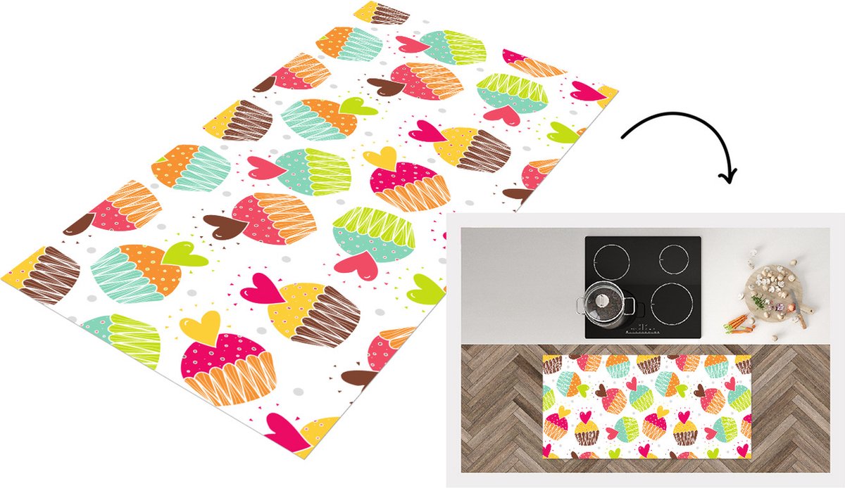 KitchenYeah Keukenloper - Loper keuken - Muffin - Regenboog - Design - Hart - Keukenloper vinyl multicolor, foto 7