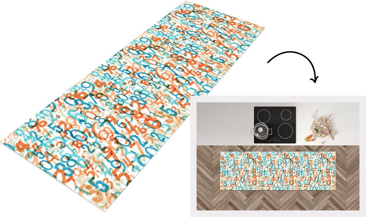 Keukenloper - Loper keuken - Nummer - Cijfers - Patronen - 180x60 cm - Keukenloper vinyl