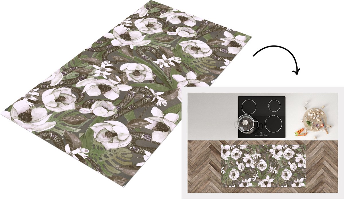 KitchenYeah Keukenloper - Loper keuken - Bloemen - Jungle - Vintage - Patroon - 120x60 cm - Keukenloper vinyl Multicolor