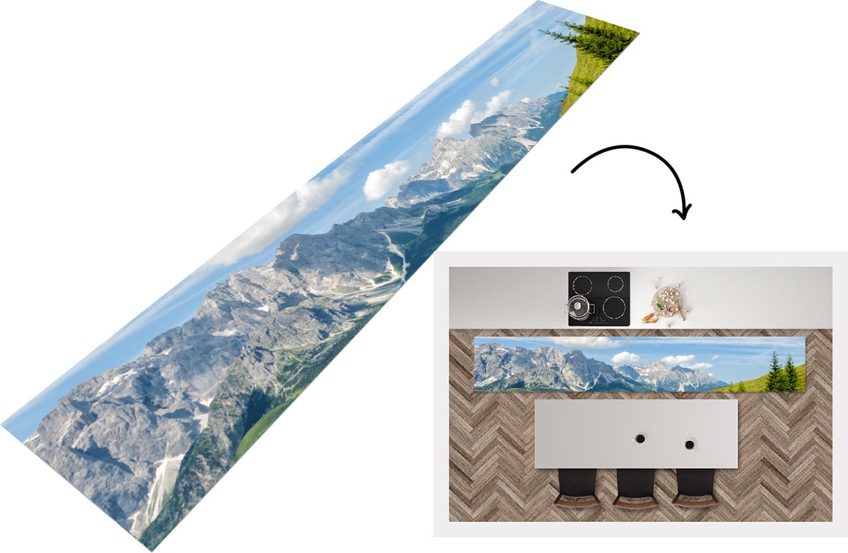 KitchenYeah Keukenloper - Loper keuken - Alpen - Bergen - Gras - 300x50 cm - Keukenloper vinyl Multicolor