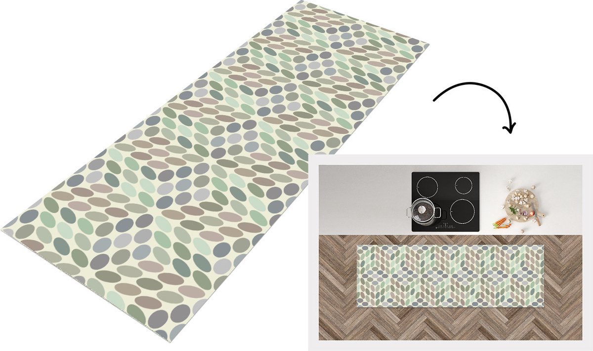 KitchenYeah Keukenloper - Loper keuken - Vintage - Stippen - 3D - Patroon - 150x50 cm - Keukenloper vinyl Multicolor
