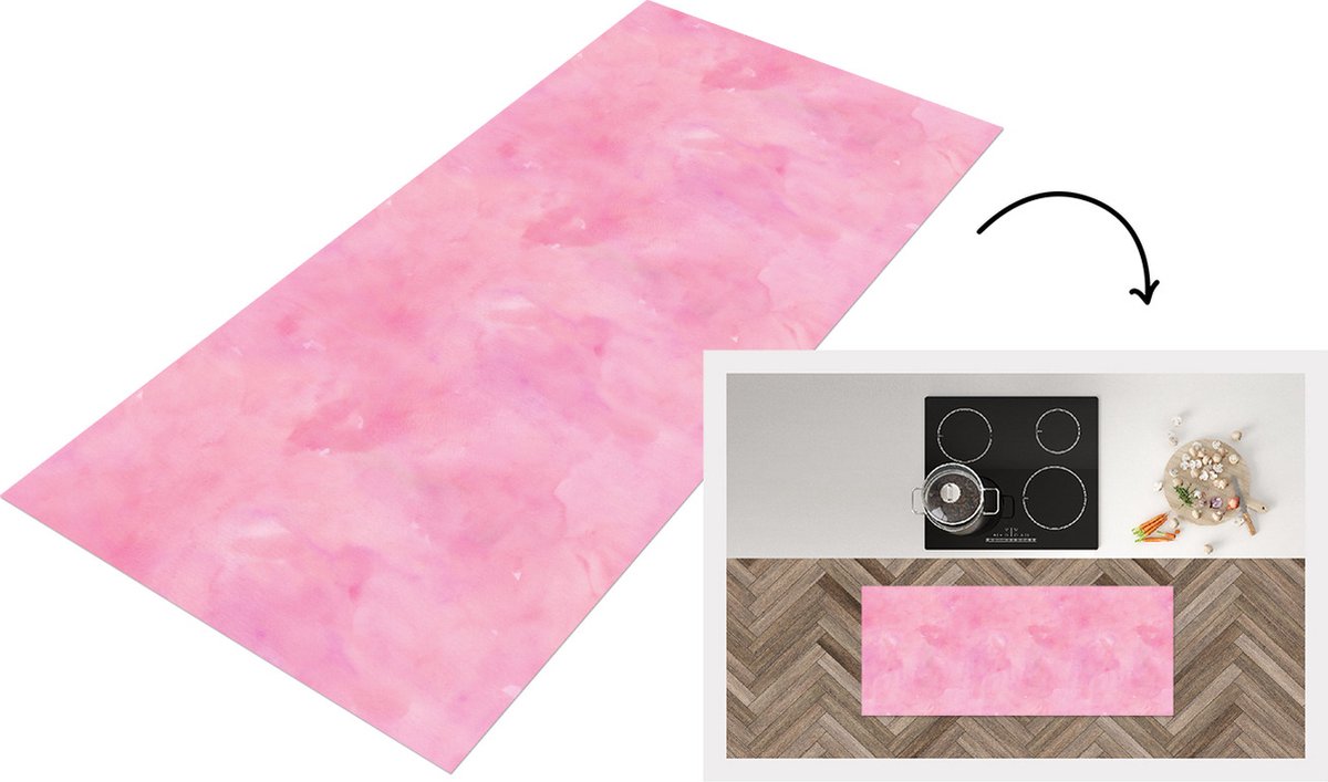 KitchenYeah Keukenloper - Loper keuken - Waterverf - Patronen - Roze - Verf - 120x50 cm - Keukenloper vinyl Multicolor
