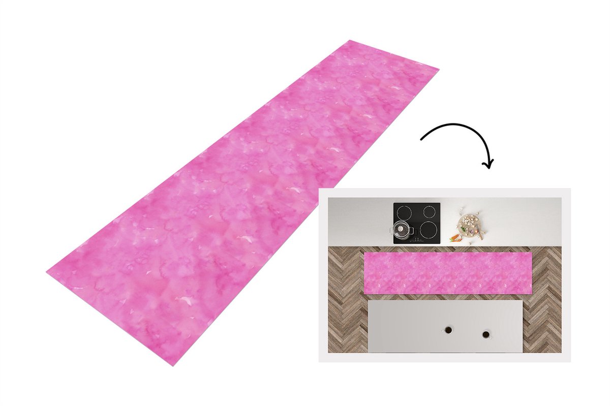 Keukenloper - Loper keuken - Waterverf - Roze - Patronen - 240x60 cm - Keukenloper vinyl