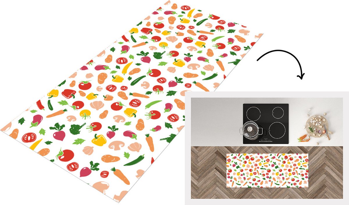 KitchenYeah Keukenloper - Loper keuken - Groenten - Regenboog - Vegan - Patroon - 120x50 cm - Keukenloper vinyl Multicolor