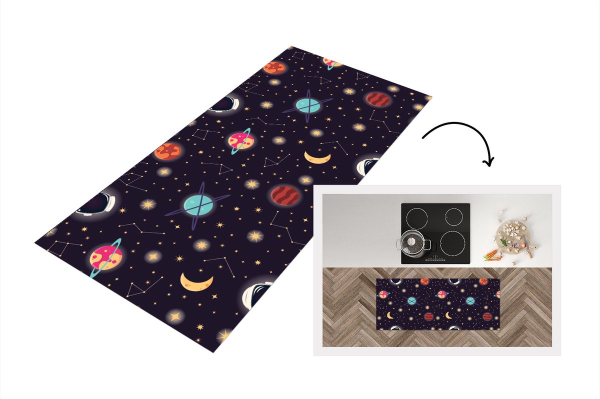 KitchenYeah Keukenloper - Loper keuken - Space - Zodiac - Sterren - Design - Heelal - 120x50 cm - Keukenloper vinyl Multicolor