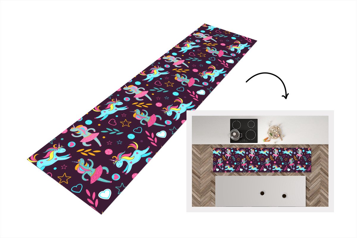 KitchenYeah Keukenloper - Loper keuken - Unicorn - Ballet - Patroon - 240x60 cm - Keukenloper vinyl Multicolor