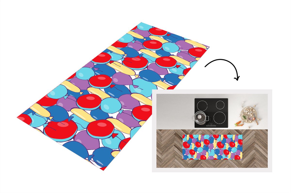 KitchenYeah Keukenloper - Loper keuken - Ballonnen - Patronen - Feest - 120x50 cm - Keukenloper vinyl Multicolor