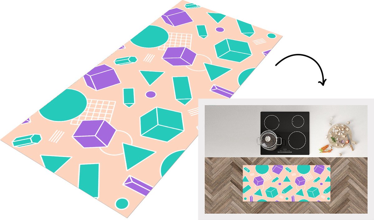 KitchenYeah Keukenloper - Loper keuken - Vintage - Patronen - Blokken - Keukenloper vinyl Multicolor