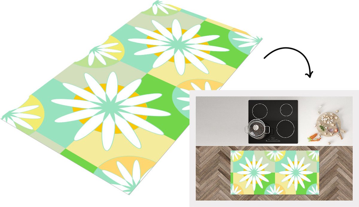 KitchenYeah Keukenloper - Loper keuken - Bloemen - Zomer - Patronen - 120x60 cm - Keukenloper vinyl Multicolor