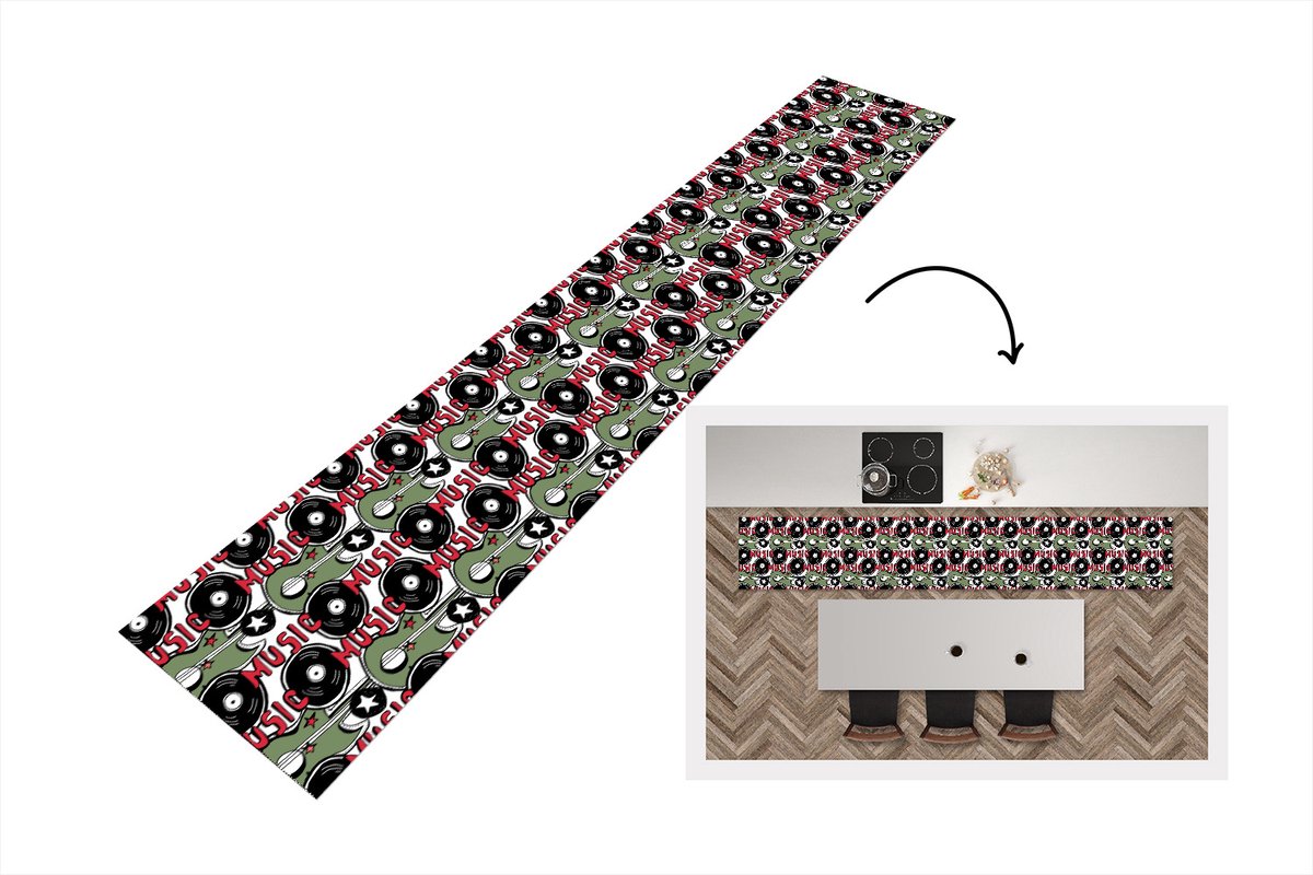 KitchenYeah Keukenloper - Loper keuken - Patronen - Muziek - Vinyl - 300x50 cm - Keukenloper vinyl Multicolor