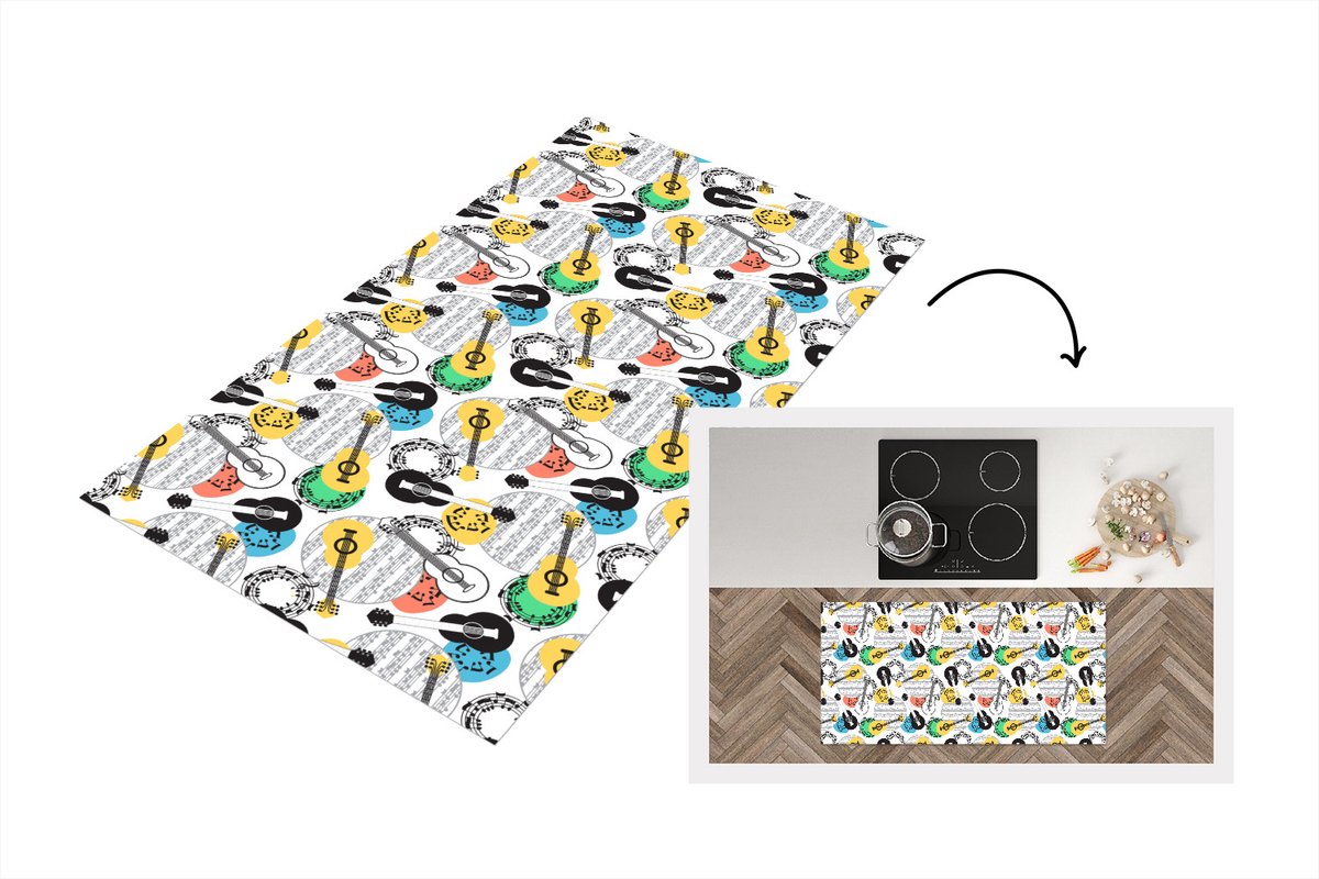 KitchenYeah Keukenloper - Loper keuken - Gitaar - Muziek - Patronen - Abstract - 120x60 cm - Keukenloper vinyl Multicolor