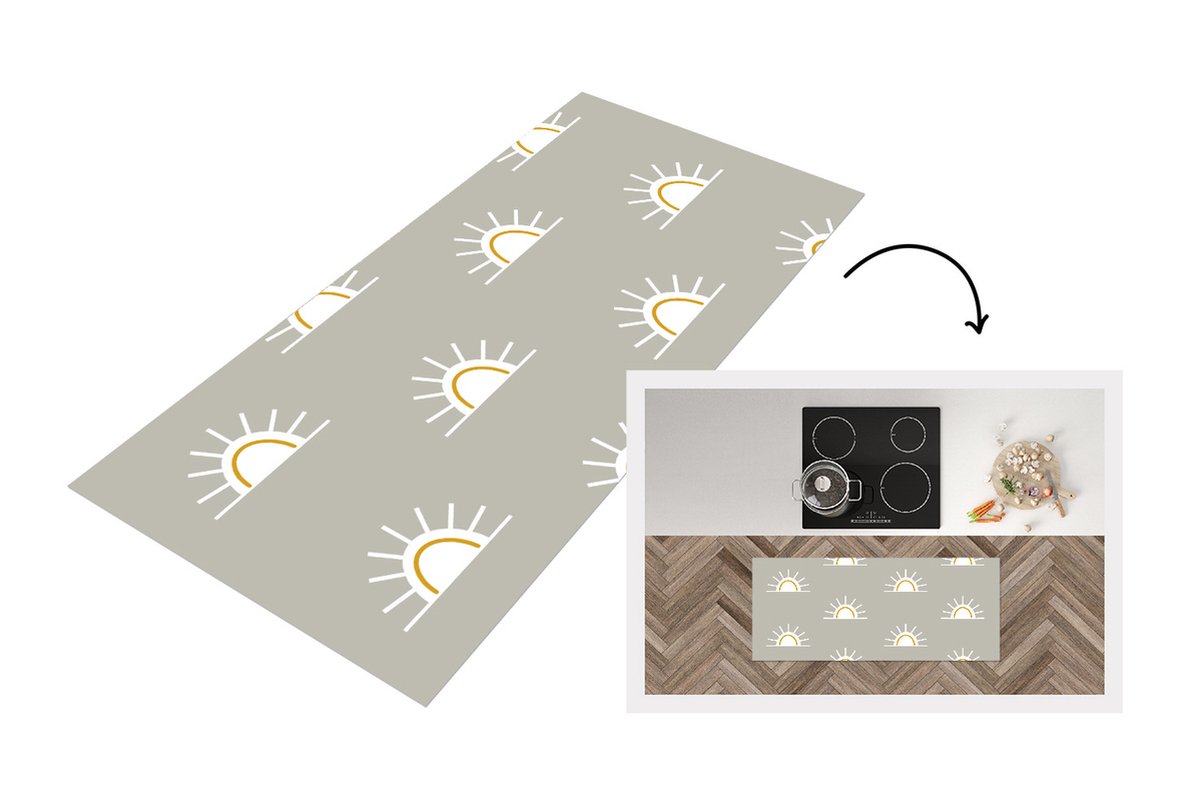 KitchenYeah Keukenloper - Loper keuken - Zon - Boho - Patronen - 120x50 cm - Keukenloper vinyl Multicolor