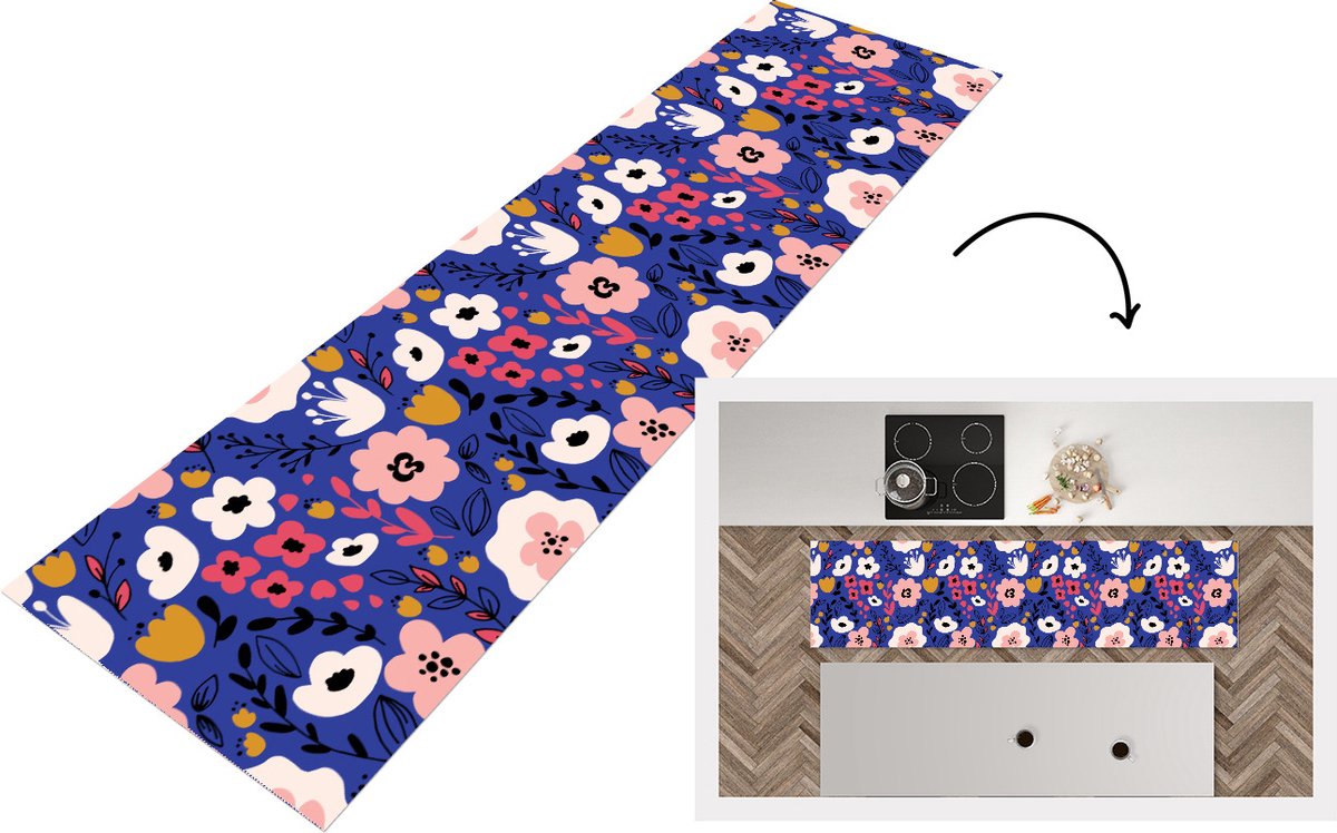KitchenYeah Keukenloper - Loper keuken - Bloemen - Bladeren - Patronen - 240x60 cm - Keukenloper vinyl Multicolor