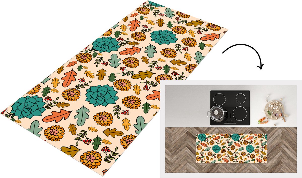 KitchenYeah Keukenloper - Loper keuken - Herfst - Bloemen - Patronen - 120x50 cm - Keukenloper vinyl Multicolor