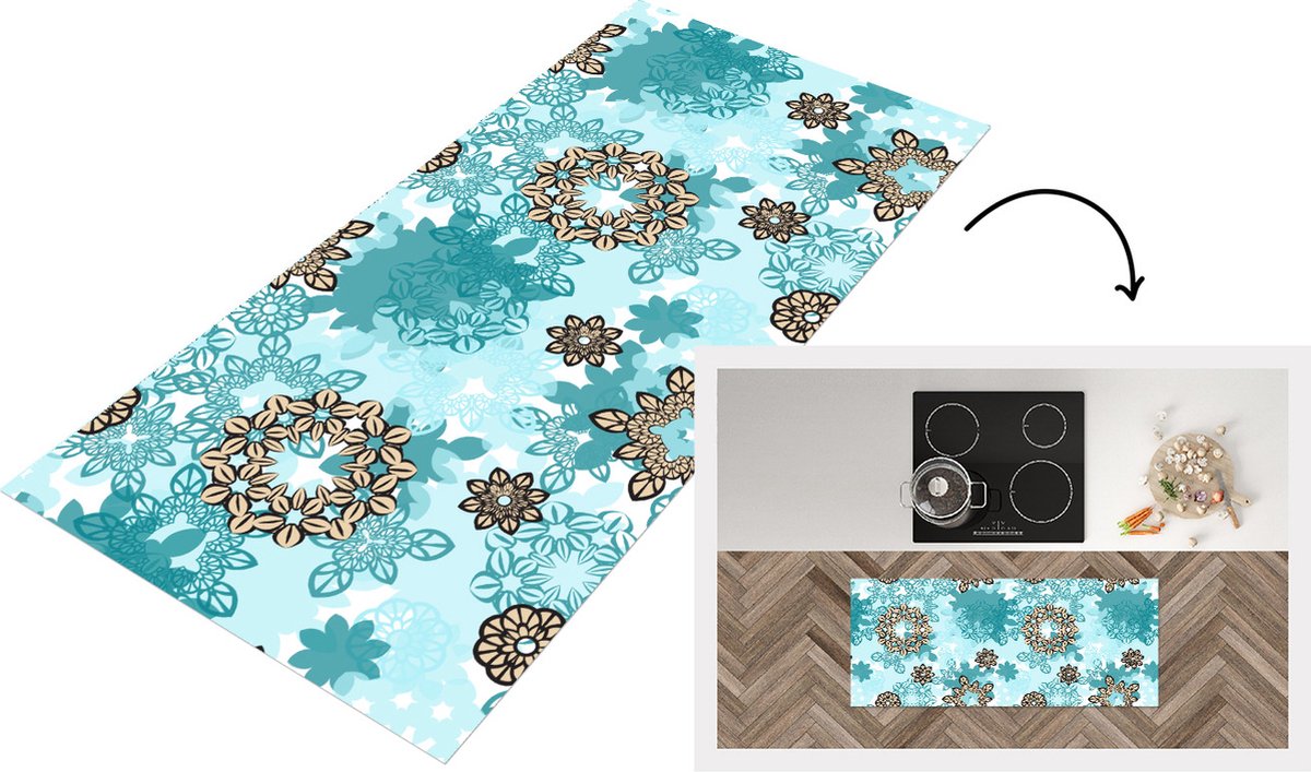 KitchenYeah Keukenloper - Loper keuken - Tiener - Mandala - Patronen - 120x50 cm - Keukenloper vinyl Multicolor