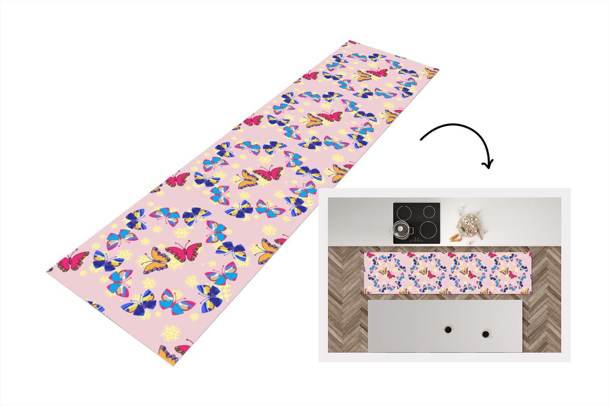 KitchenYeah Keukenloper - Loper keuken - Meisje - Vlinder - Insecten - Patronen - 240x60 cm - Keukenloper vinyl Multicolor