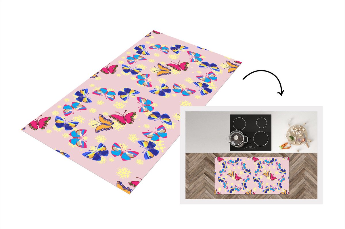 KitchenYeah Keukenloper - Loper keuken - Meisje - Vlinder - Insecten - Patronen - 120x60 cm - Keukenloper vinyl Multicolor