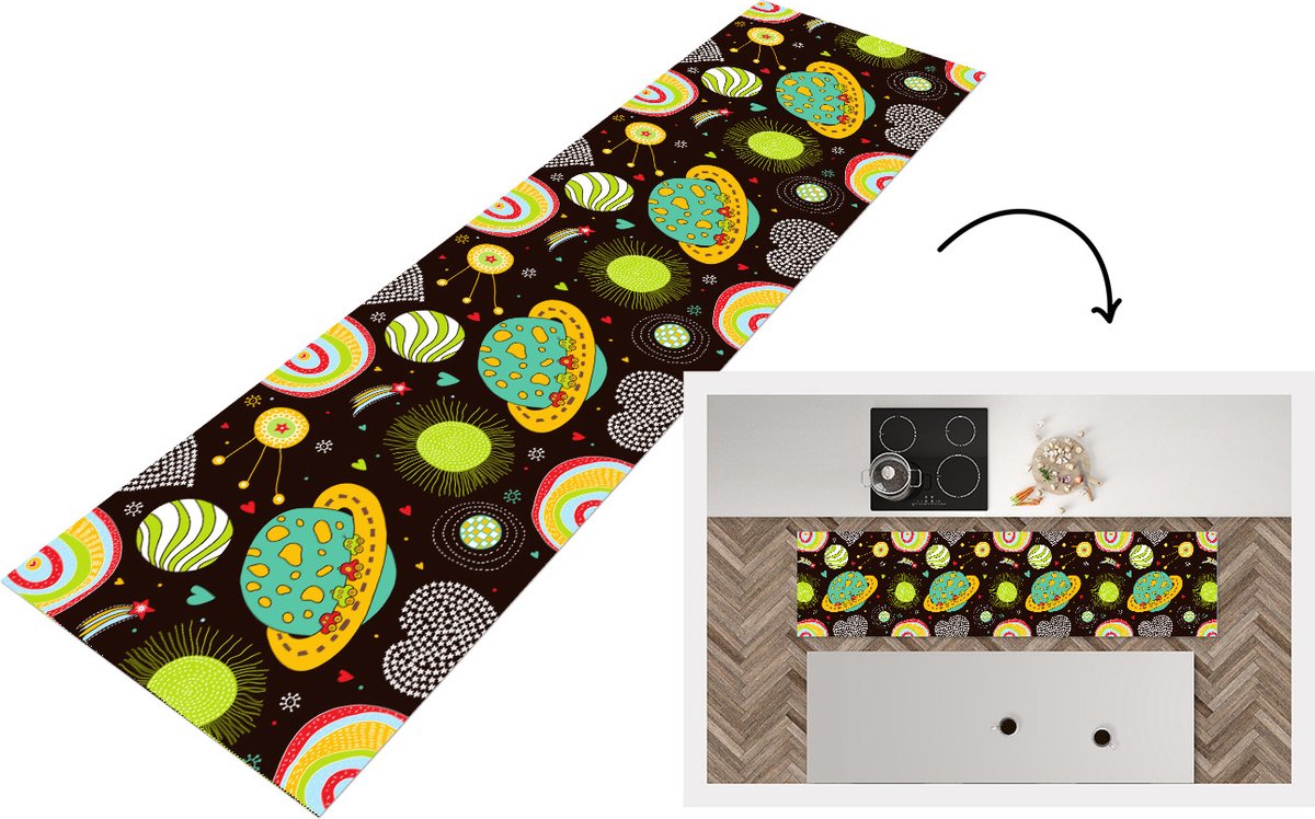Keukenloper - Loper keuken - Patronen - Ruimte - Planeten - 200x50 cm - Keukenloper vinyl
