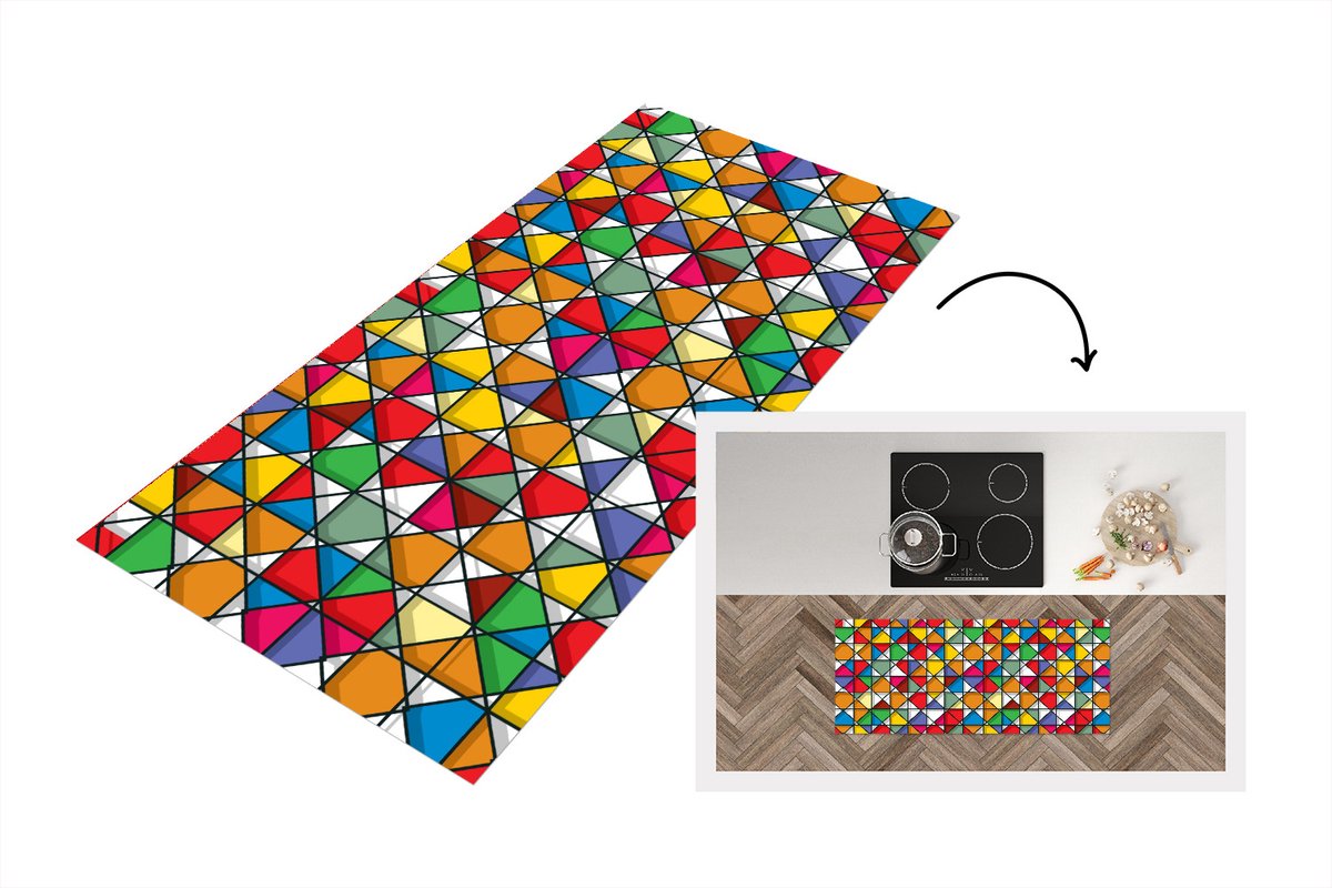 KitchenYeah Keukenloper - Loper keuken - Glas - Geometrie - Design - 120x50 cm - Keukenloper vinyl Multicolor