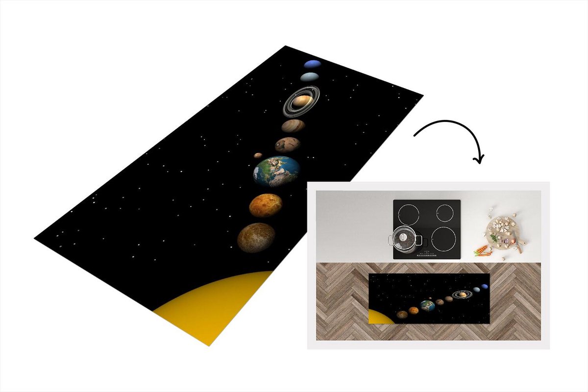KitchenYeah Keukenloper - Loper keuken - Conjunctie bij het zonnestelsel - 120x50 cm - Keukenloper vinyl Multicolor