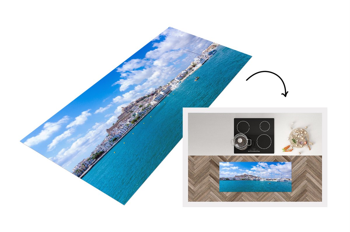 KitchenYeah Keukenloper - Loper keuken - Jachthaven op Ibiza - Keukenloper vinyl Multicolor
