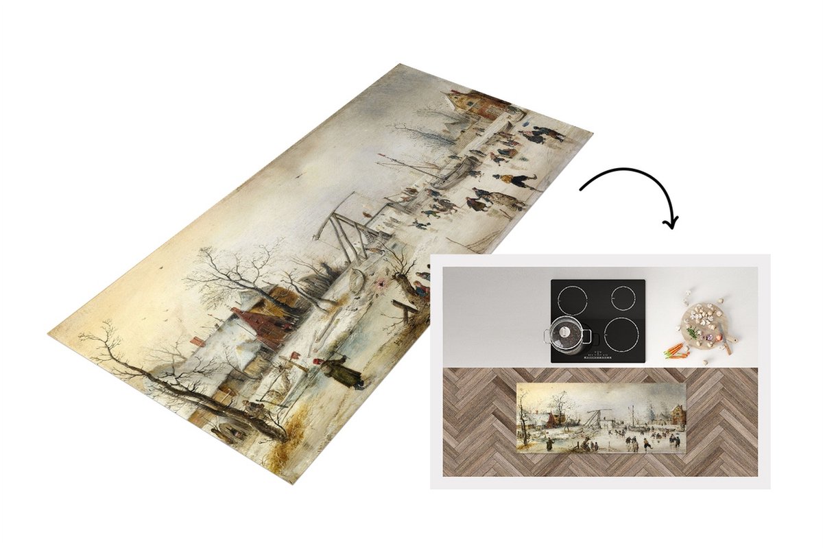 KitchenYeah Keukenloper - Loper keuken - Ice scene - schilderij van Hendrick Avercamp - Keukenloper vinyl Multicolor