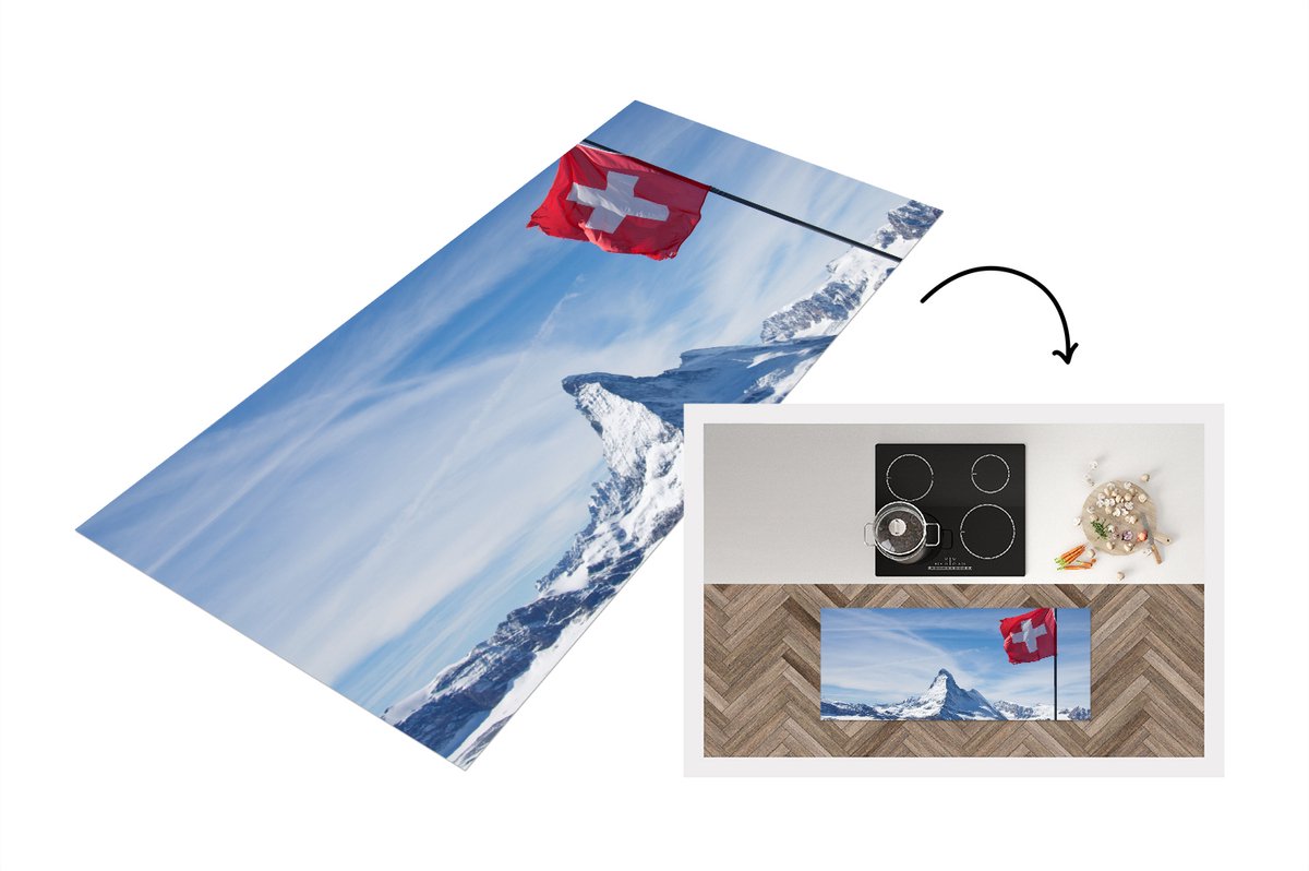 KitchenYeah Keukenloper - Loper keuken - Zwitserse Vlag bij Matterhorn in Zwitserland - 120x50 cm - Keukenloper vinyl Multicolor