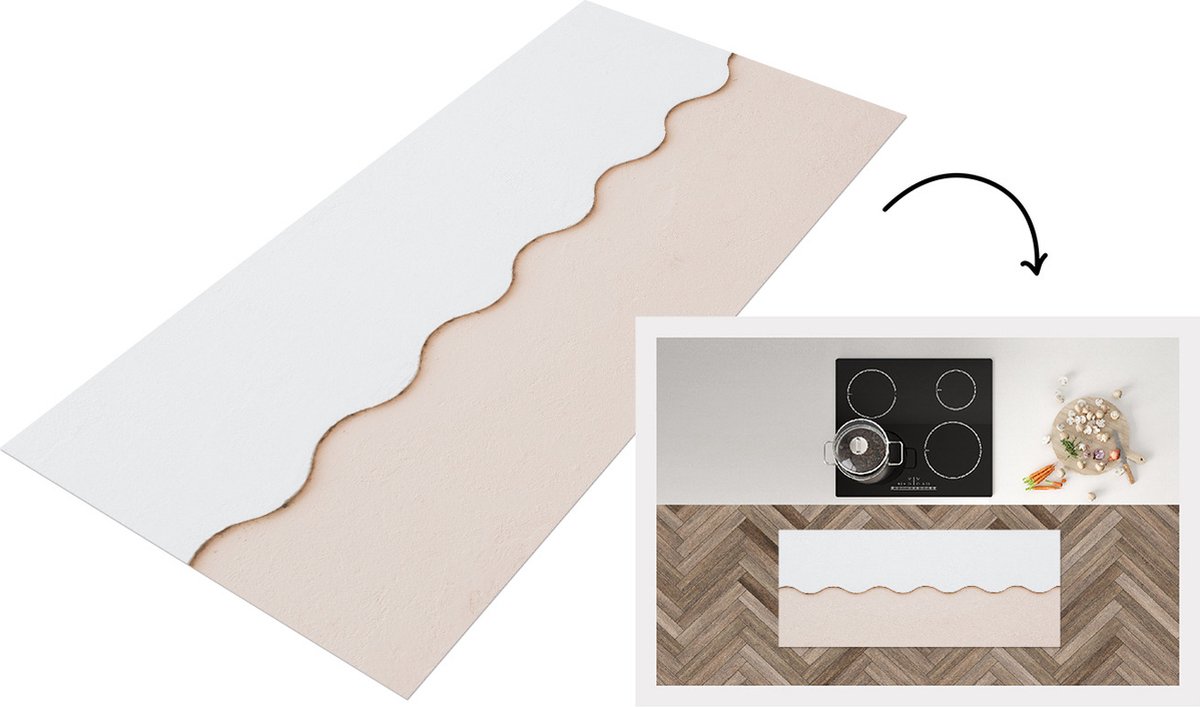 KitchenYeah Keukenloper - Loper keuken - Zomer - Wit - Golven - 120x50 cm - Keukenloper vinyl Multicolor